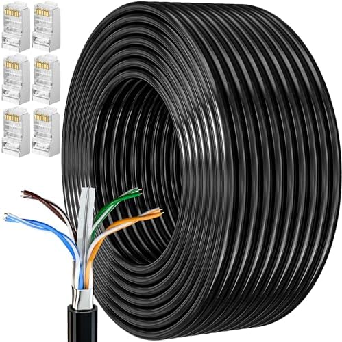 MEIPEK Cavo Ethernet 30 Metri, Cat 6 Schermato Cavo Lan 30mt, Lungo Cavo Wlan per Esterno Alta Velocità Cavo di Rete, Bobina FTP 23AWG Gigabit Rj45 Cavo Internet Nero per Modem Router