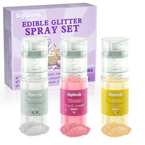 Purpurina Comestible, 3 Colores Sprinkles Purpurina Comestible Reposteria Decoracione, Comestible Alimenticio en Botella de Spray para Decoración de Magdalenas, Bebidas, Chocolate, Fondant, 4g/cada