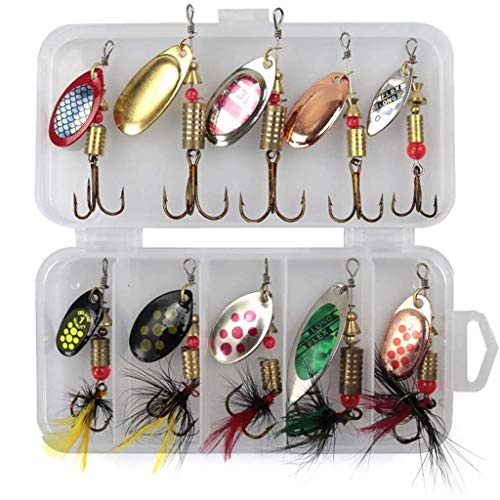 Aoleytech 10 Stück Spinner Angelköder, Metalllöffel Spinner Köder Set Pailletten Fischköder Kunstfisch Köder Angelgerät für Forelle, Bass, Lachs, Barsch, Zander Cover