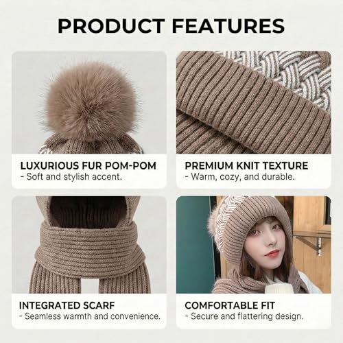 Image of Kraptick Women's Winter Cap and Scarf Set- Thick Fleece Lined Knitted Beanie Hat and Neck Warmer Muffler for Ladies, Stretchable & Soft Woolen Snow Proof for Extreme Cold -6
