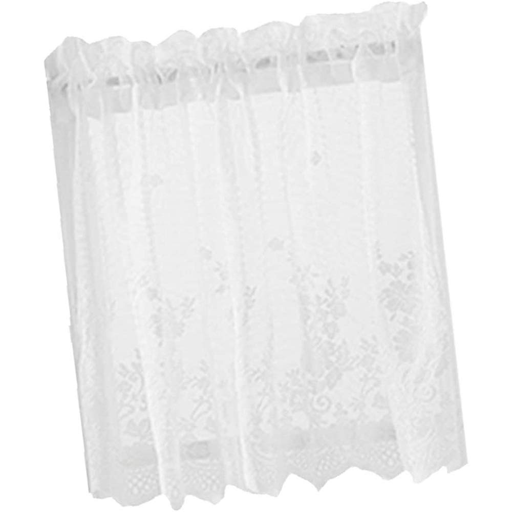 POFET 4 Pannelli Ricamati in Pizzo Piccola Finestra Voile Trasparente Mantovana Tende Cucina Caffè Mezza Tende Mantovana per Decorazione Casa ecc 74x61cm Bianco