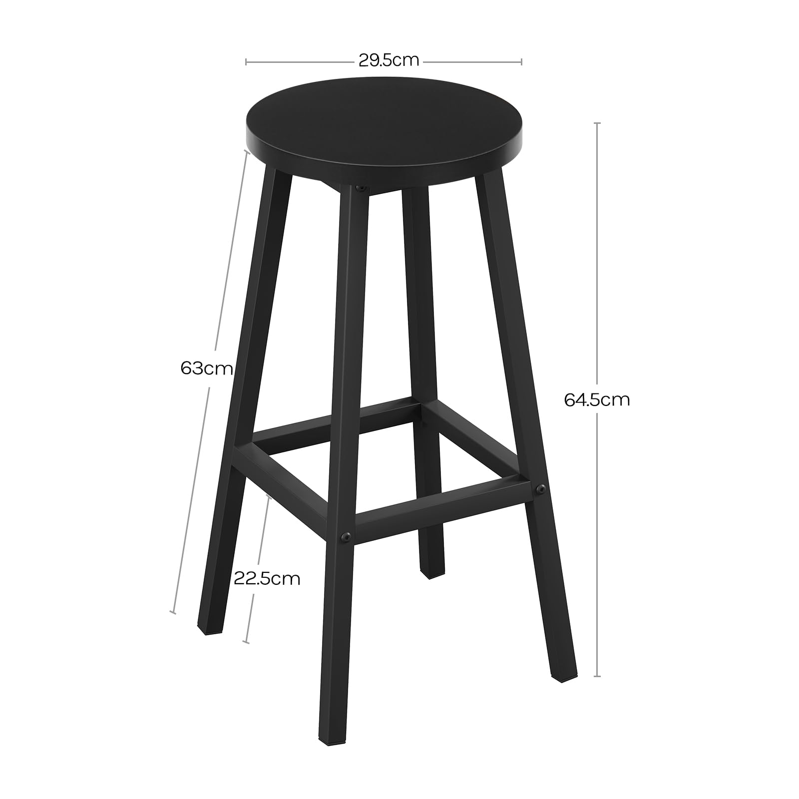 Barhocker 2er Set, Barstühle mit Metallgestell, Bar Hocker rund, Küchenstühle mit Fußstütze, Tresenhocker 150 kg belastbar, für Bar Kücheninsel Esszimmer, Schwarz, K0007BH-2