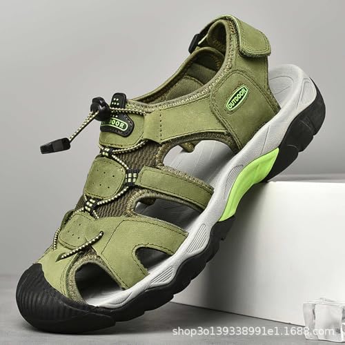 Exusiai men's black leather sport sandals Closed Toe Outdoor Hiking Sandals beach adjustable walking sandals2