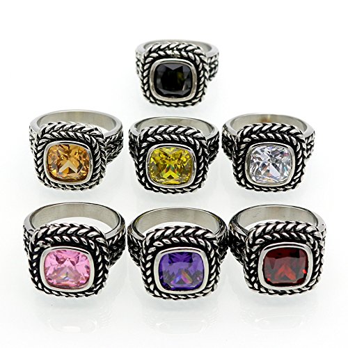 PAMTIER Unisex Stainless Steel Personality Classic Square Cut Multicolor Rhinestones Gemstone Signet Ring2