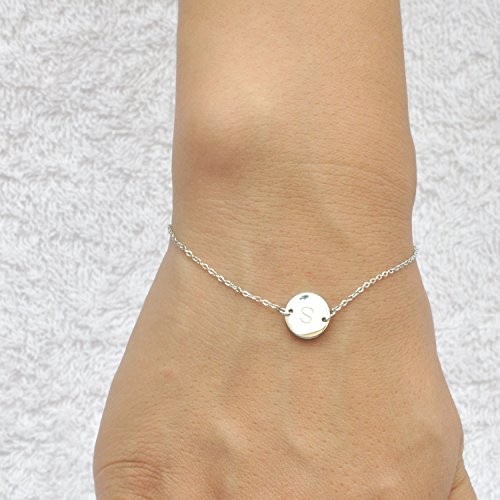 Image of HUAN XUN Stainless Steel Engraved Initial Bracelet Adjustable, 7.87 inch