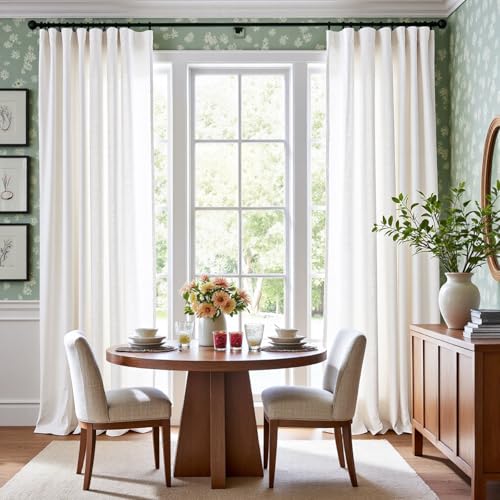 Image of jinchan Linen Curtains Light Filtering Back Tab 84x90 Inch 1 Panel White