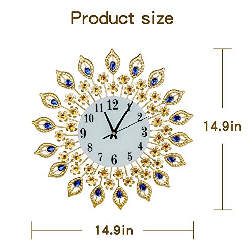 image for JUGV Luxury 15inch Gold Large Wall Clock 3D Non-Ticking Silent Quartz 