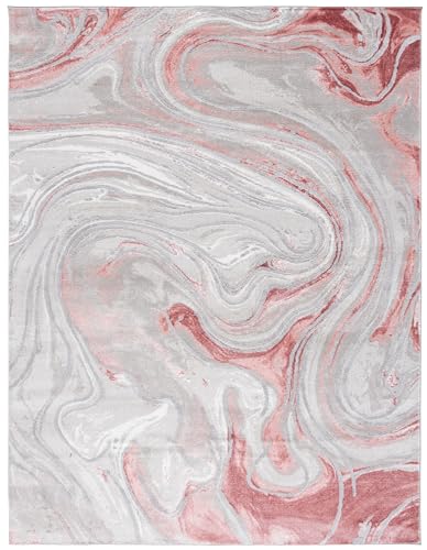 SAFAVIEH Meadow Collection Area Rug - 8' x 10', Grey & Pink, Geometric Design, Ideal for High Traffic areas in Living Room, Bedroom & Dining Room (MDW553G-8)