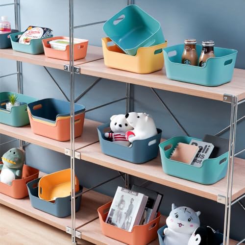 Bncxdc Plastikkorb, 8PCS stapelbare Aufbewahrungsbox, Kunststoff-Organizer-Aufbewahrungskörbe für die Küche, rechteckiger Aufbewahrungskorb für Schrank, Büro, Bad, Kleidung (4 Farben, 15,5x10,5x6 cm)