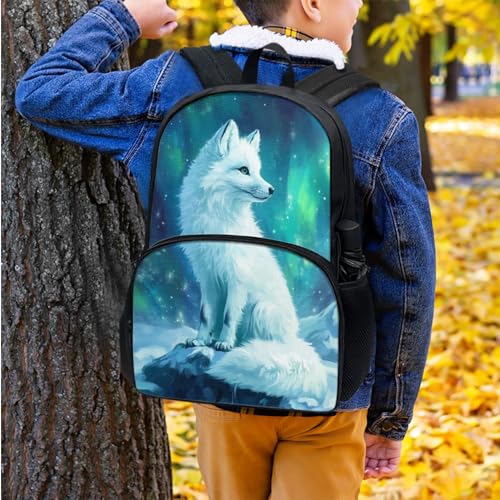 Pinupub Cute White Fox Backpack And Lunch Box Set for Girls Funny Graphic 17 Inch Sturdy Student Bookbag with Insulated Lunch Bag Kids Soft Zipper School Backpacks4