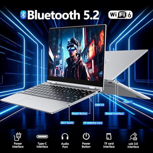 Image of FUNYET Touchscreen Laptop Computer 2026, 14 Inch 2 in 1 Gaming Lap Top Windows 11 Pro, 16GB RAM 1TB SSD, Intel N100 Processor, Office 365, Fingerprint Unlock, Backlit Keyboard, Wi-Fi 6