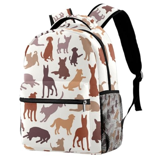 Sac à dos d'école multicolore motif silhouette de chien 29x20x40cm