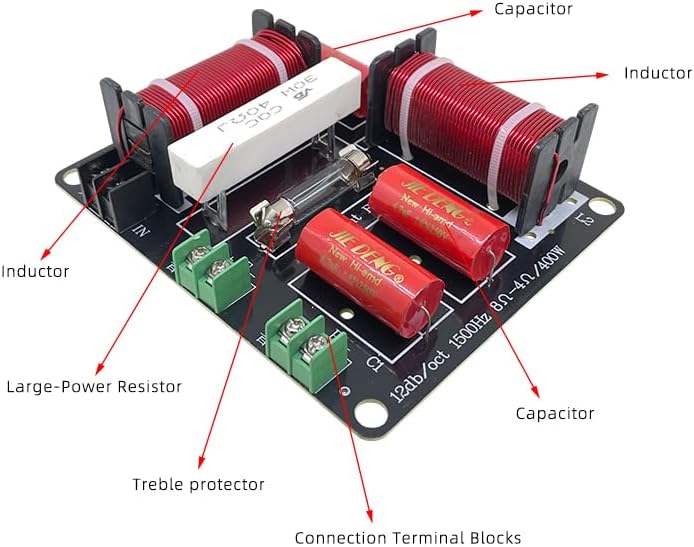 400W 2 Way Audio Passive Crossover Network 4-8Ohm Frequency Divider | DIY home theater tailgate party speakers treble bass tweeter woofer karaoke PA system outdoors high low pass filter board