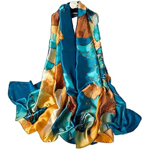 FAIRYGATE Silk Long Scarf 100% Mulberry Long Floral Design for Neck Head or Hair Hand Painted Flower Print Satin Scarves 42011 Cover