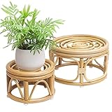 Pack of 2 Rattan Woven Plant Stand Fits Indoor Plants Modern Home Decor with Rattan Decorations for...