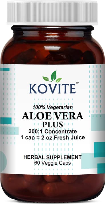 Kovite Aloe Vera Plus - 60 Veggie Caps - Kosher 200:1 Extract. Kosher Organic Dried Aloe Vera Gel, Marshmallow Root, Slippery Elm