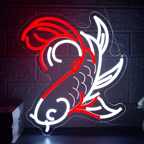 Image of Koi Fish Neon Sign for Wall Decor Japanese LED Light for Man Cave | Dimmable, japanese style wall art, living room decor, bar ornament, party decor, ideal birthday gift, size13.7*12.2 in