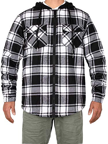 Image of ZENTHACE Mens Sherpa Lined Flannel Shirt Jacket with Hood,Full Zip | All Sherpa Lining,Adjustable Drawstring,4 Utility Pockets,Transitional Weather Layering Coat,Outdoor Walk,Casual Dailywear