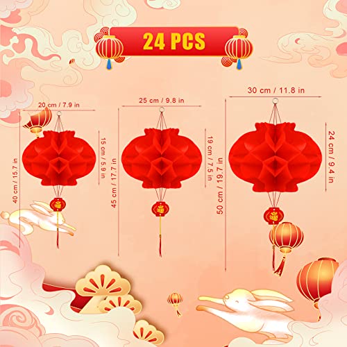 Image of TOYMIS 24 Red Chinese Lanterns, 11.8 /9.8 /7.9 inch, Festival Decoration for Chinese New Year, Spring Festival, Weddings & Parties