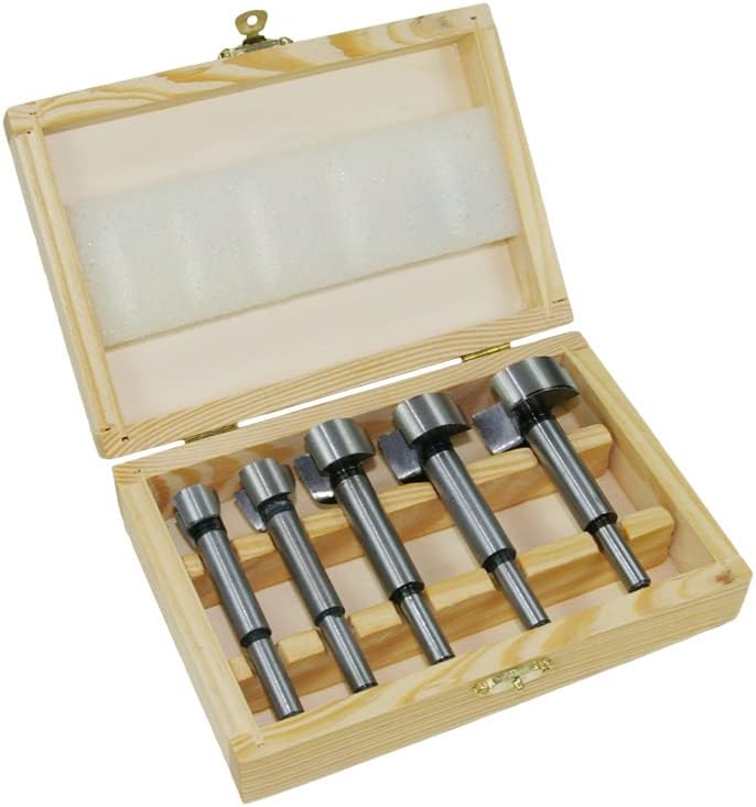 Meichoon Forstner Drill Bit Set – 5-Piece (15-35mm) Carbon Steel, Adjustable Positioning, For Hinge Holes, Soft & Hard Wood, Plywood, Plastic