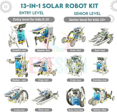 Image of STEM 13-in-1 Solar Educational Robot Kit Toys for Kids, Children, Boys & Girls Powered by The Solar Energy - Building Kit DIY Assembly Battery Operated Robotic Set