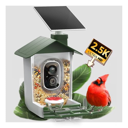 COOAU 5MP Smart Bird Feeder with Camera, Faster Solar Powered Charging, Outdoor Birdhouse Cam with Precise AI Birds Recognition, Live Video Watching and Notifications, Ideal Gift for Bird Lovers,Green