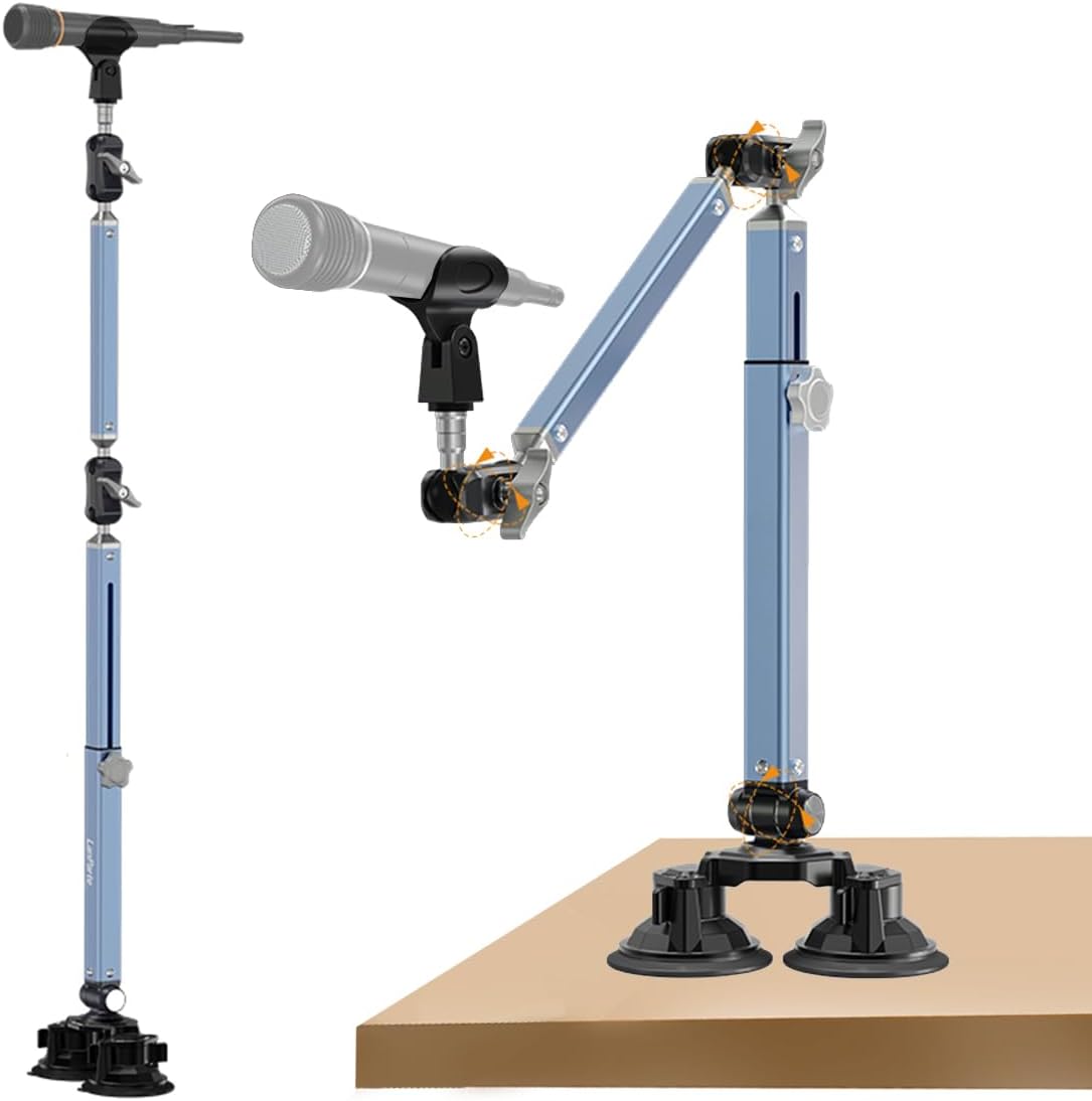 Microphone Boom Arm, 360°Rotatable Adjustable & Foldable Desk Microphone Arm Stand with 3/8″Adapters, Sturdy Aluminum Alloy Mic Arm for Podcast, Video, Gaming, Meeting,Studio (Suction Cup)