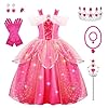 Meland Princess Costume for Girls - Light up Halloween Princess Dress for Girl, Dress Up Outfit for Christmas & Birthday Gift(Pink,5-6 Years)