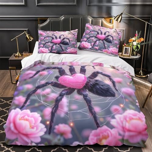 Housse de couette super douce cœur d'araignée rose microfibre 140x200