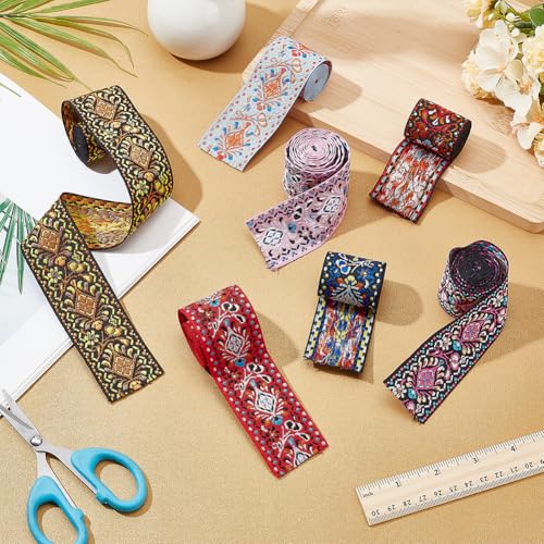 WEBEEDY 7 Colors Boho Jacquard Trim Wide Floral Embroidery Ribbon Trim Sewing Fabric Ribbon for Headband,Handbag Strap,Clothing Decoration,Gift Wrapping,DIY Craft Embellishments,14 Yards x 4cm Wide