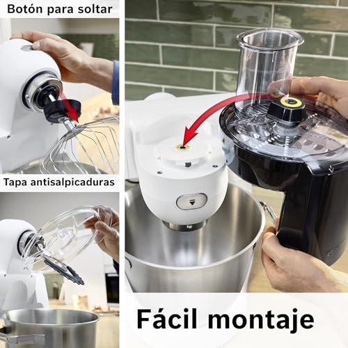 Bosch - Robot de Cocina, Serie 6, 1600W, Amasado Planetario 3D, Set de Pastelería, Triturador, Batidora de vaso ThermoSafe, Blanco, MUMS6EW22 - imagen 8