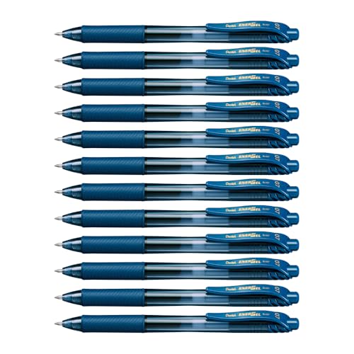 Pentel Energel X BL107, Lot de 12 Rollers encre gel rétractables, Pointe moyenne 0,7 mm,Bleu nuit