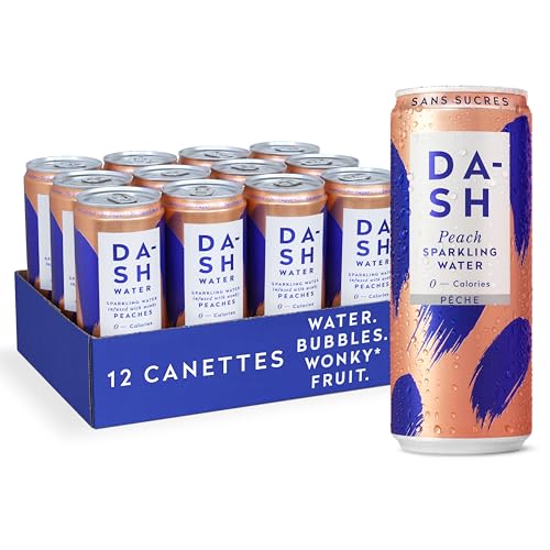 DASH Water Pêche – 12x Eaux pétillantes aromatisées à la pêche. SANS Sucre, SANS Édulcorant, SANS calories – Infusées avec des Fruits rejetés...
