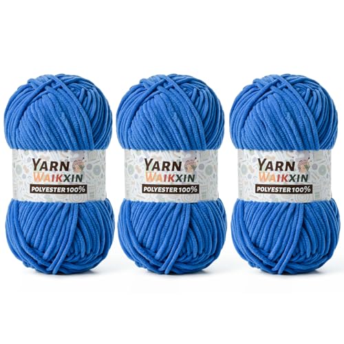 Image of 3 Pack Soft Chenille Yarn for Crocheting, Fluffy Chunky Crochet Yarn for Baby Blanket, (5.29oz /196.8yds) Fuzzy Velvet Yarn for Amigurumi&DIY Puzzle、Crafts、Scarf(3 Blue)