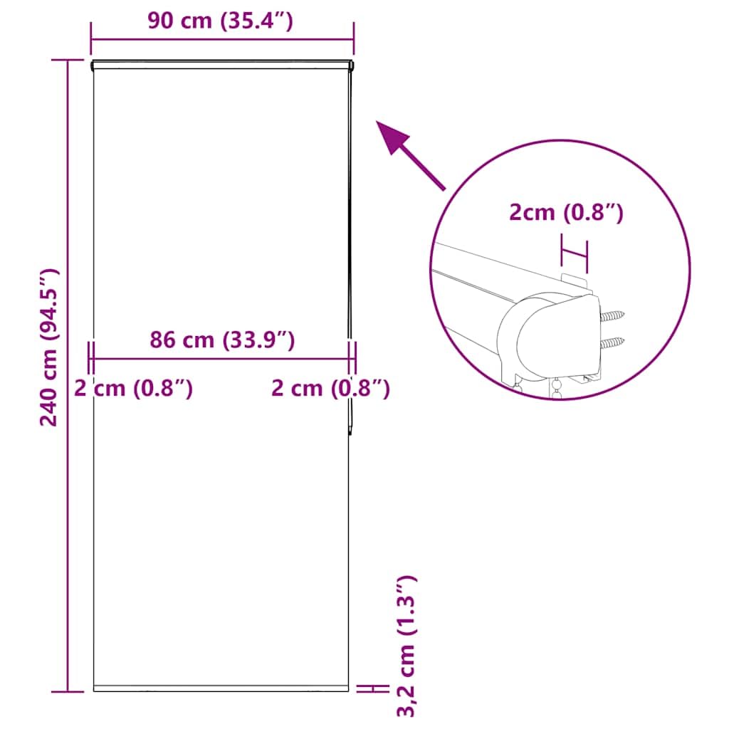 Tenda a rullo per doccia con cassetta, 90 x 240 cm, larghezza del tessuto 86 cm, in PEVA, impermeabile, per bagno e doccia, con meccanismo di avvolgimento e privacy per un facile montaggio a