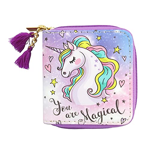 MayeBridge Cute Rainbow Unicorn Wallet for Gilrs Christmas Gift Unicorn Coin Purse Women’s Printed Zip Around Wallet Girls Christmas Gift(Purple unicorn0514)