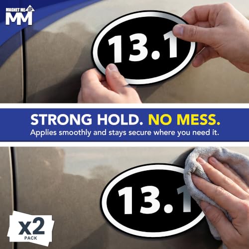 Image of 13.1 Half Marathon Inverted Black Oval Runner Adhesive Decal Sticker, 2 Pack, 5.5x3.5 Inch, Heavy Duty Adhesion to Car Window, Bumper, etc