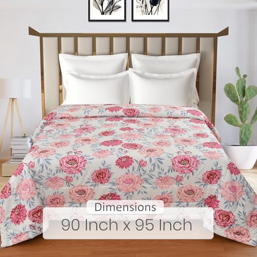 Image of FRESH FROM LOOM Microfiber All Seasons Collection Micro Fiber Comforter | Dohar | Quit | Double Bed | Double Weaved | Washable | Hypoallergenic Skin Friendly (Rose-OffWhite | 90x95 in)