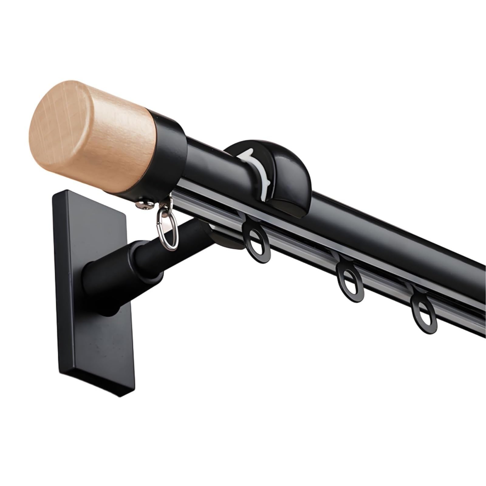 Curtain Rail Single Curtain Track Wall Mounted, Decorative Bay Window Curtain Rod With Cap Finials, Curtain Poles For Patio Doors Or Room Divider(Black,6.0FT/180CM)