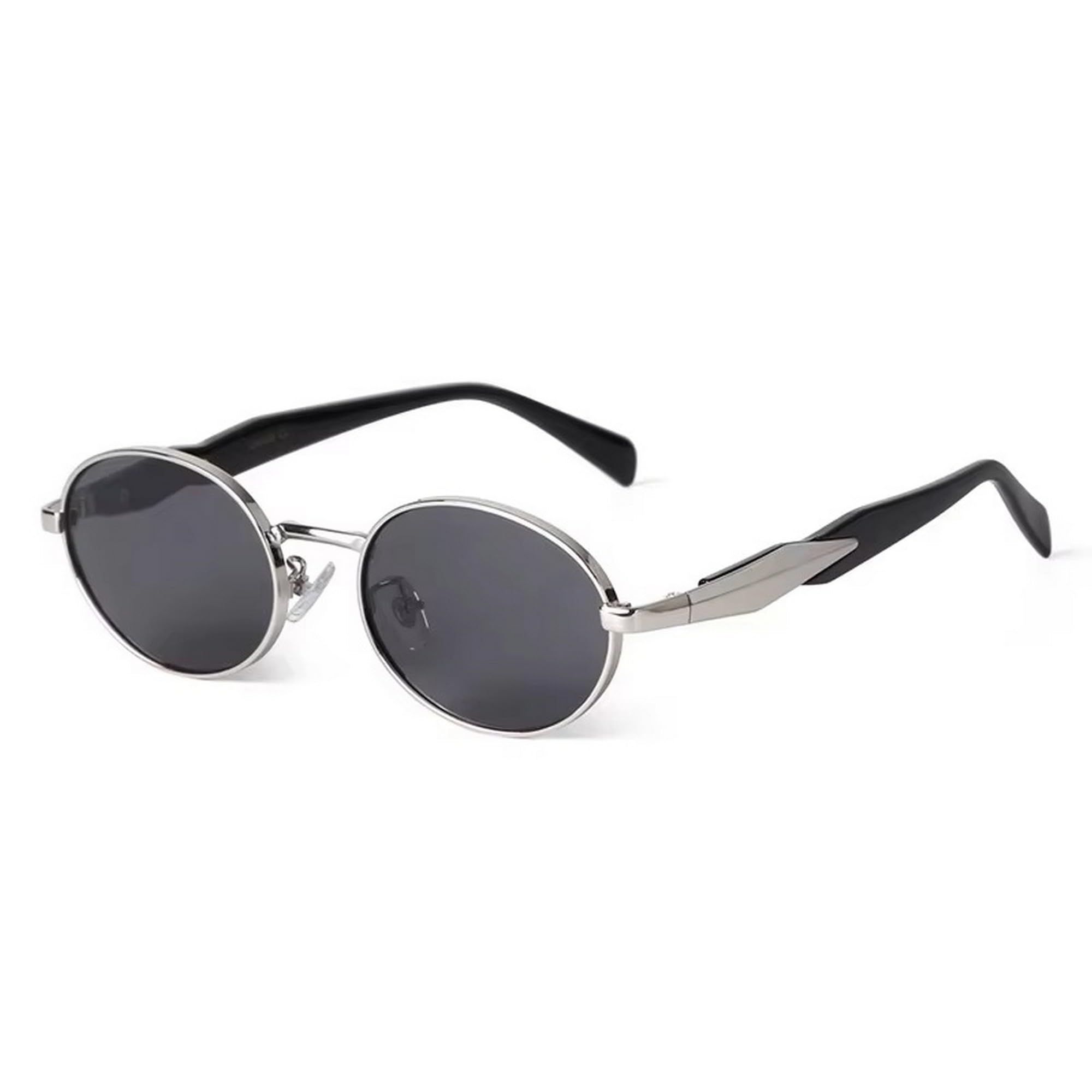 Retro Oval Sunglasses for Men & Women | Metal Frame | UV400 Protection | Durable, Stylish & Trending Shades (Silver-Black)