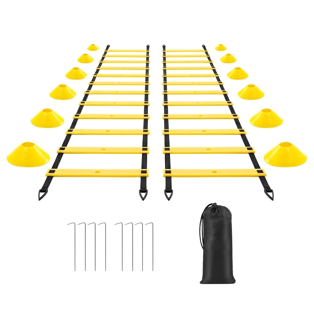 Juego de 2 Escaleras de Agilidad de 20 Pies, 40 Pies en Total, Escalera de Velocidad Ajustable para Entrenamiento de Fútbol, Baloncesto Deportes.