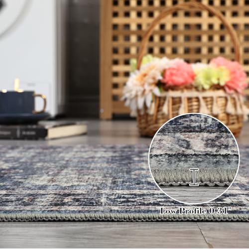 GarveeHome Area Rugs 2x3 Vintage Printed Floor Carpet with Non-Slip Backing, Stain-Resistant Oriental Throw Doormat, Washable Farmhouse Low Pile Rugs for Living Room, Bedroom, Office, Blue