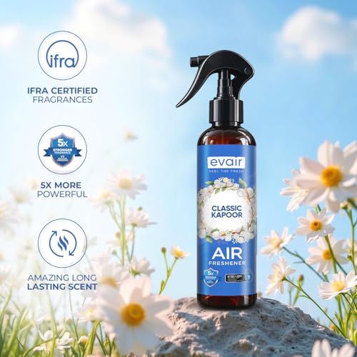 Image of Evair Classic Kapoor Room Freshener Spray | Long Lasting Odour Eliminator | Water Based Air Freshner for Home, Bathroom, Office & Wardrobe | No Gas Formula | AromaLock Technology | 1200+ Spray (200ml)