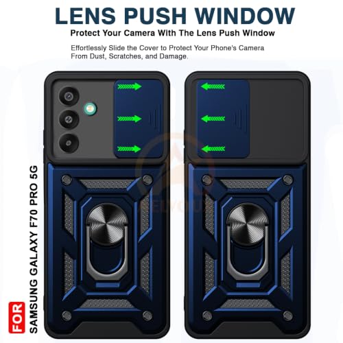 Image of Armor Bumper Back Cover Case for Samsung Galaxy F70 pro 5G Rotating Camera Cover, Ring Holder & Kickstand | Heavy Duty & 360 Degree Protection Back Cover for Samsung Galaxy F70 pro 5G (Blue)