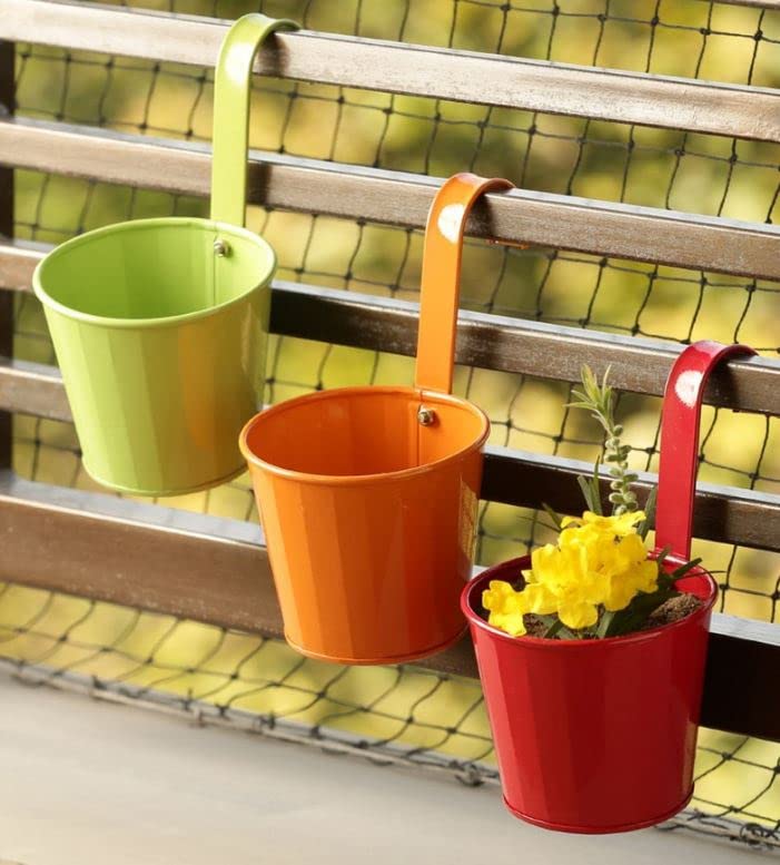 Ezzu Crafts Metal Hand-Painted Railing Cum Table Planters Pot, Hanging Flower Bucket Stand (Set of 3) Multicolour (B0B51Q69T4) Amazon Price History, Amazon Price Tracker