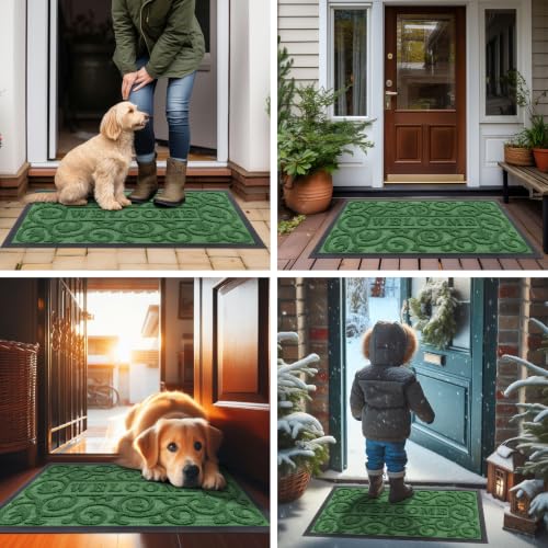 Image of Smiry Front Door Mat Outside Entrance, Low Profile Rubber Doormat, 47x32