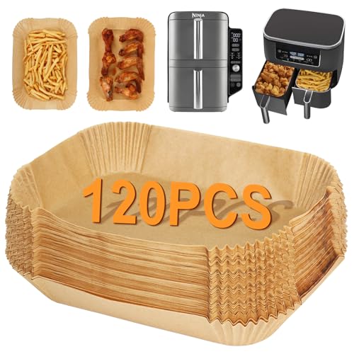 BYKITCHEN 120PCS Air Fryer Liners for Ninja Double Stack XL Air Fryer Airfryer Accessories for Stacked SL400UK/F300UK/AF400UK/ Foodi Max AF451UK & Other 7.6L/9L/9.5L Dual Drawer