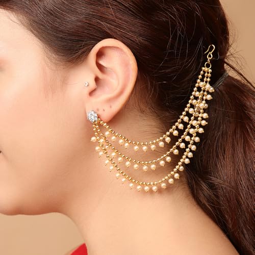Image of Shining Diva Fashion Stylish Fancy Bahubali Pearl Ear Chain Traditional Earrings For Women & Girls (16083er)