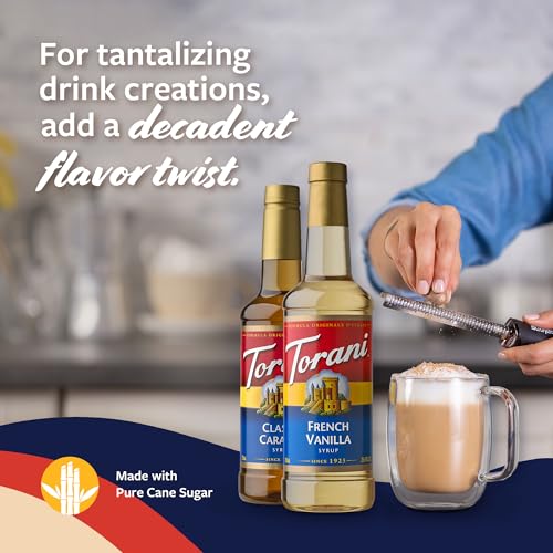 Image of Torani Syrups, Classic Caramel and French Vanilla Syrup Variety 2-Pack, Coffee Syrups for Drinks, Pumps Included, 25.4 Fl Oz Ea