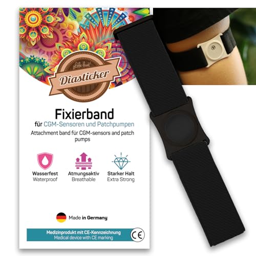 Diasticker® | Freestyle Libre 3 - Fixierband | Flexibel - Wasserfest - Starker Halt | Sensor-Schutz, Fixierung für Freestyle Libre Sensor | Halter: Schwarz (Medium: 25-35 cm, Schwarz)